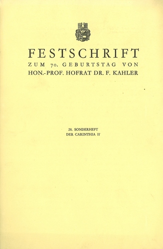 Festschrift zum 70. Geburtstag von Hon.-Prof. Hofrat Dr. Franz Kahler