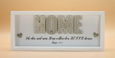 Wandbild aus Holz kurz "HOME" Josua 24:15