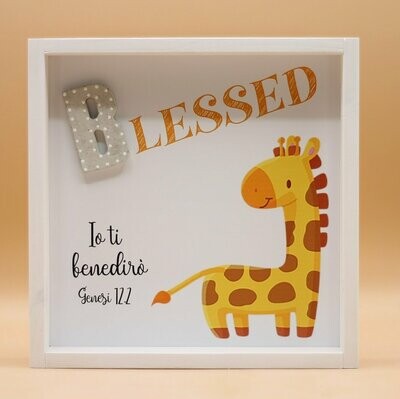 Quadro in legno "BLESSED" Giraffa, Genesi 12:2