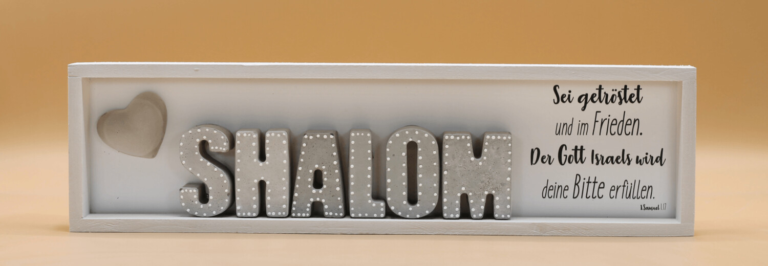 Wandbild aus Holz lang "SHALOM" 1.Samuel 1.17