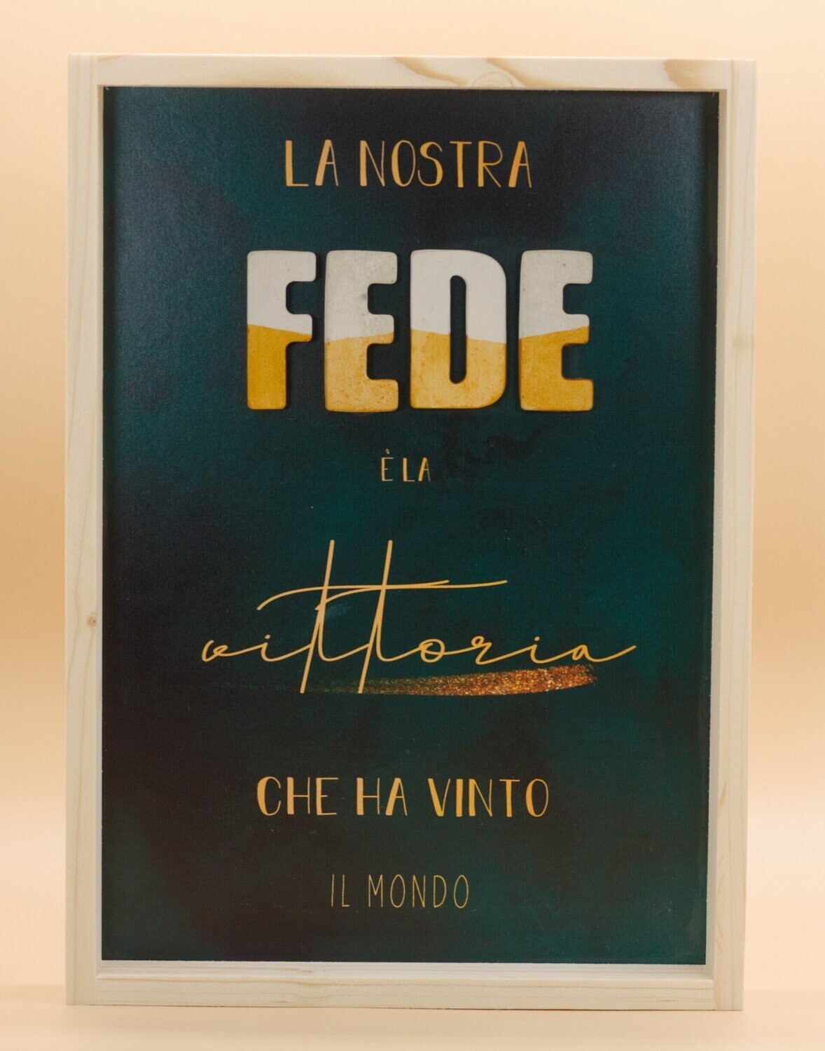 Quadro in legno, verde "FEDE" con oro