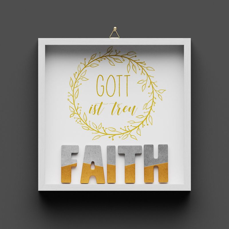 Wandbild aus Holz "FAITH" Gott ist treu