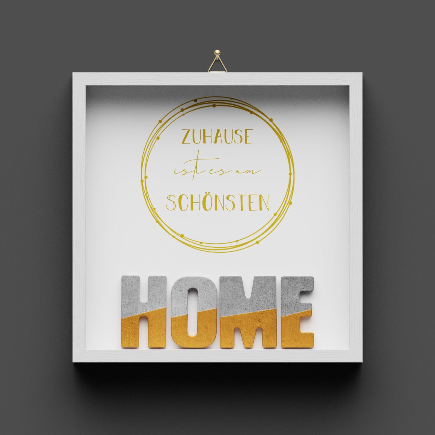 Wandbild aus Holz "HOME" Gold