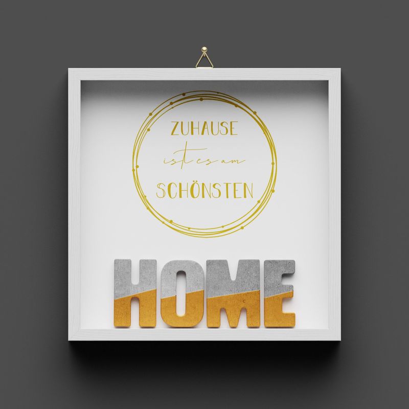 Wandbild aus Holz Wandbild aus Holz "HOME" Gold