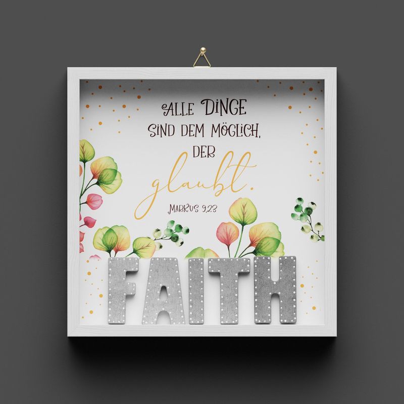 Wandbild aus Holz "FAITH" Blumen, Markus 9.23