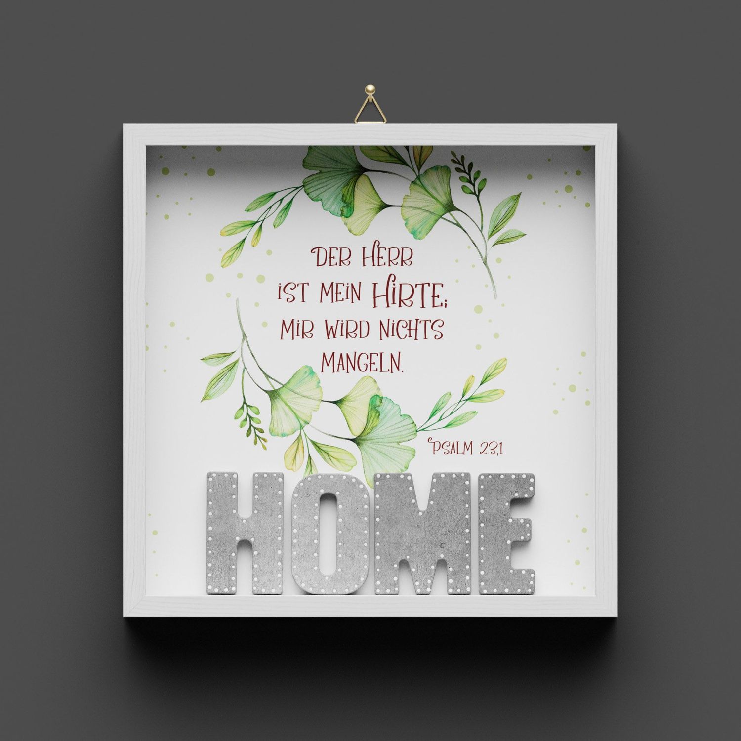 Wandbild aus Holz "HOME" Blumen, Psalm 23.1