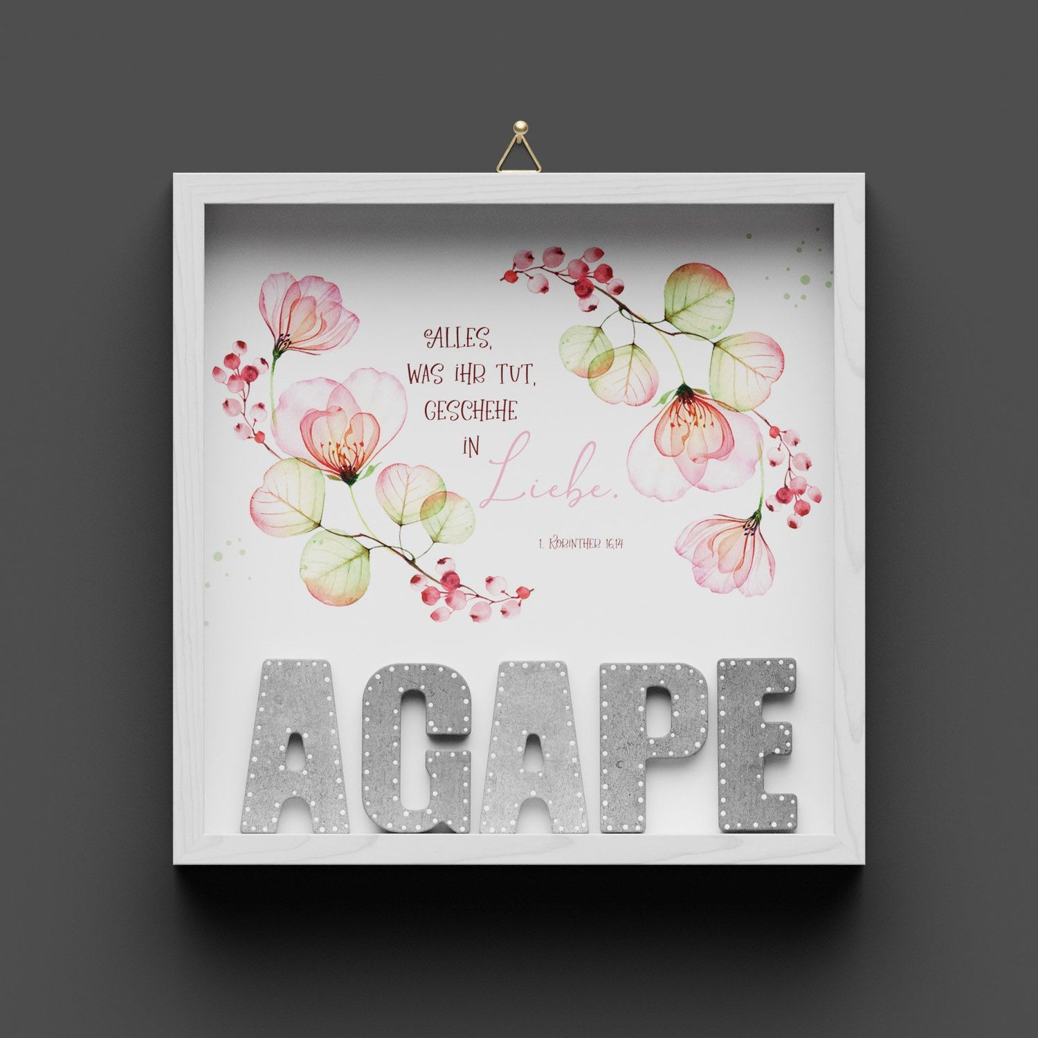 Wandbild aus Holz "AGAPE", Blumen