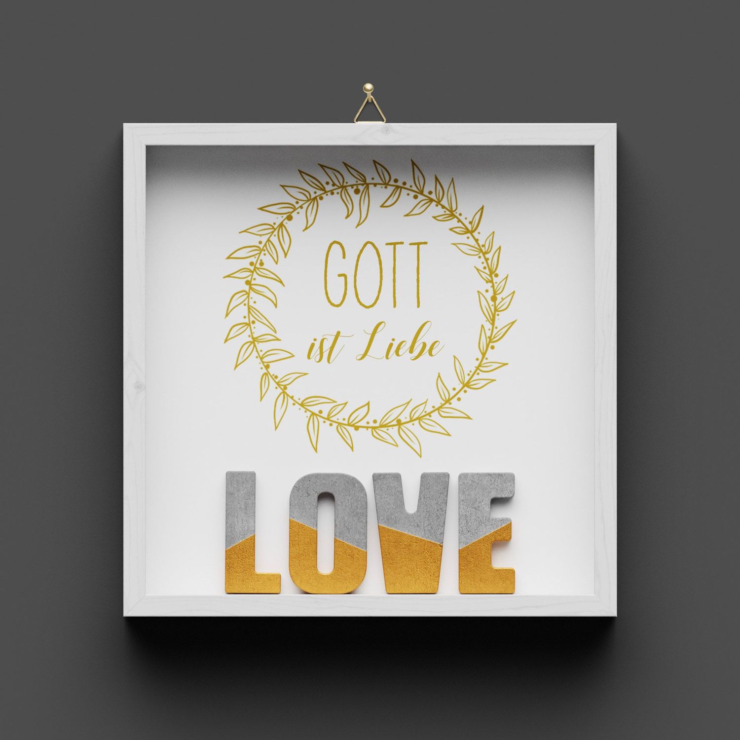 Wandbild aus Holz "LOVE" Gold, Gott ist Liebe