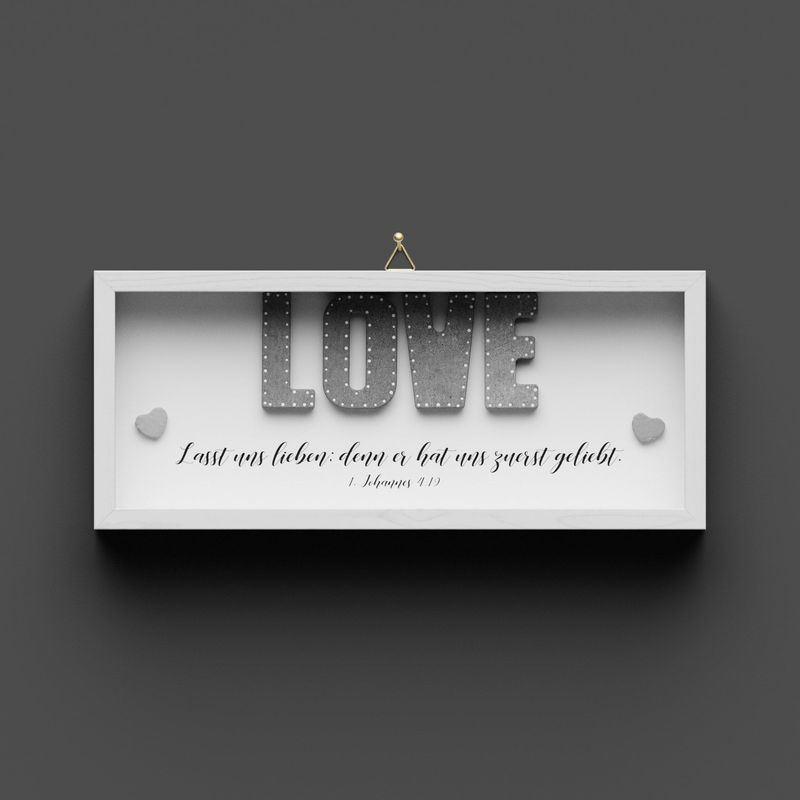 Wandbild aus Holz kurz "LOVE" 1.Johannes 4:19