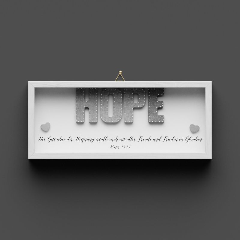 Wandbild aus Holz kurz "HOPE" Römer 15:13