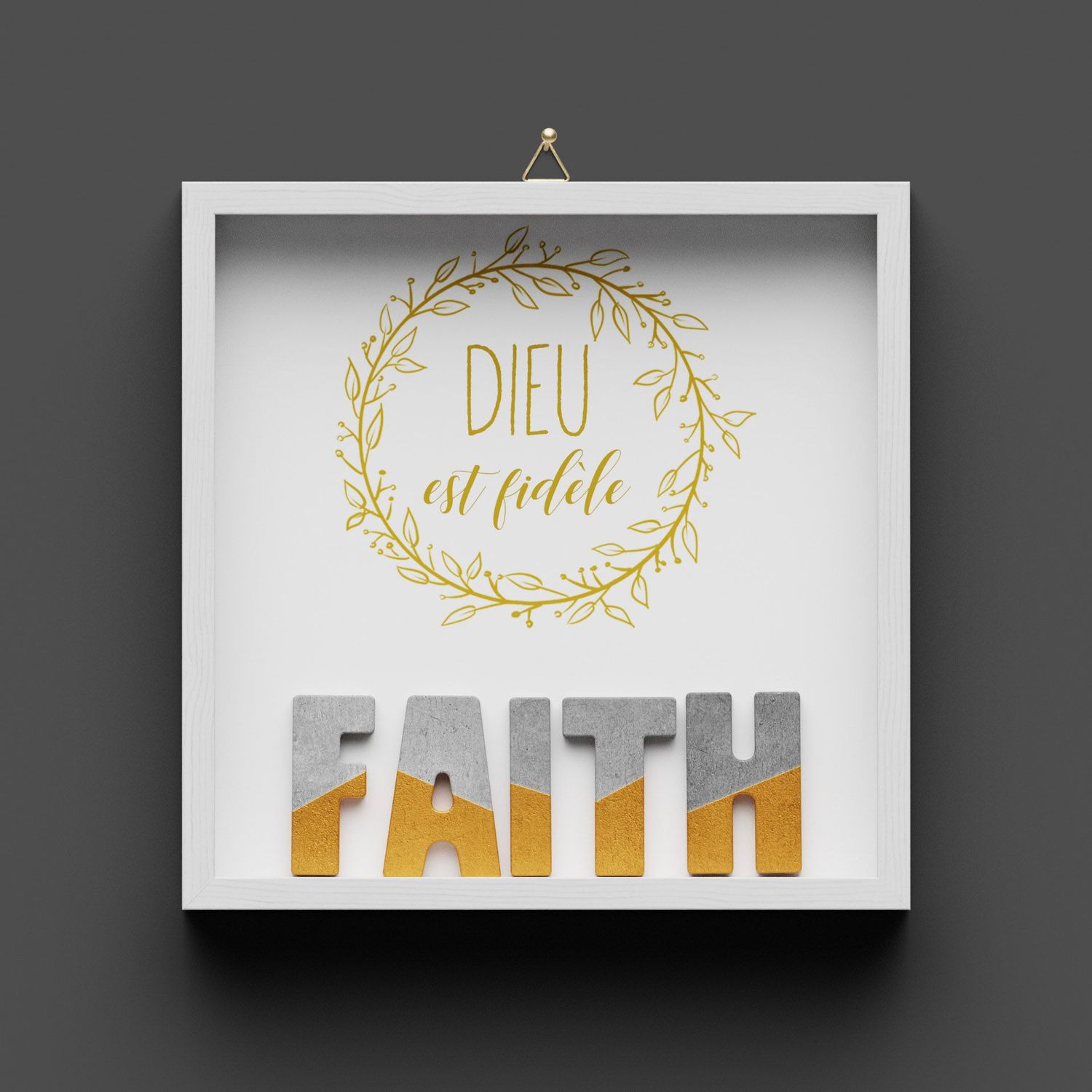 Cadre en bois "FAITH" or, Dieu est fidèle