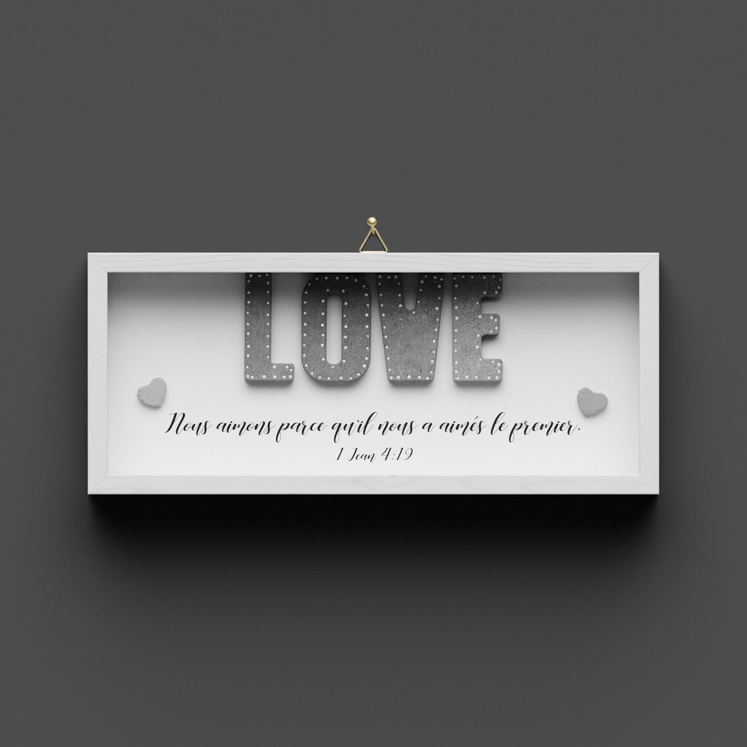Cadre en bois court "LOVE" 1. Jean 4.19