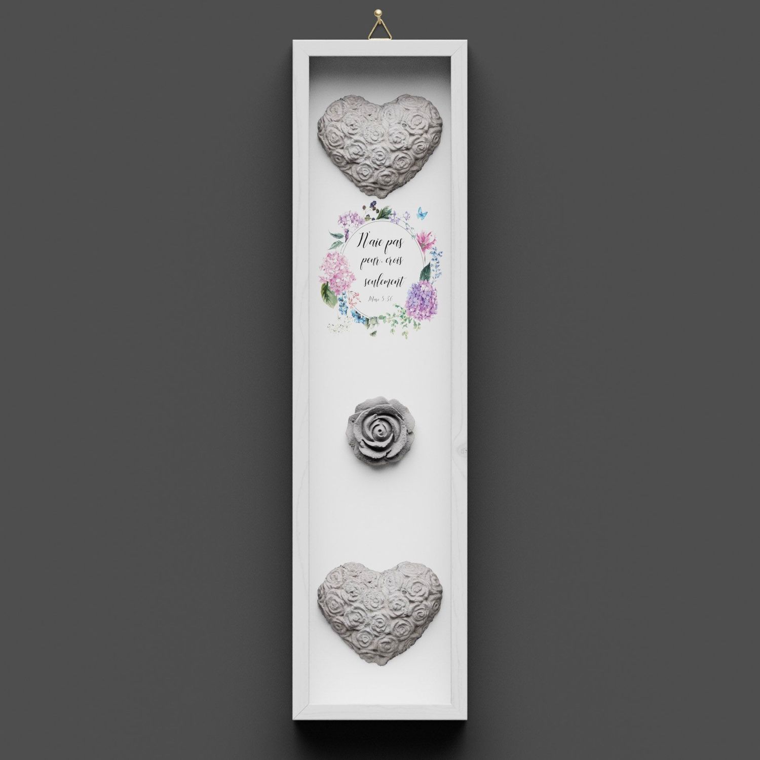 Cadre en bois coeurs et rose, Marc 5.36