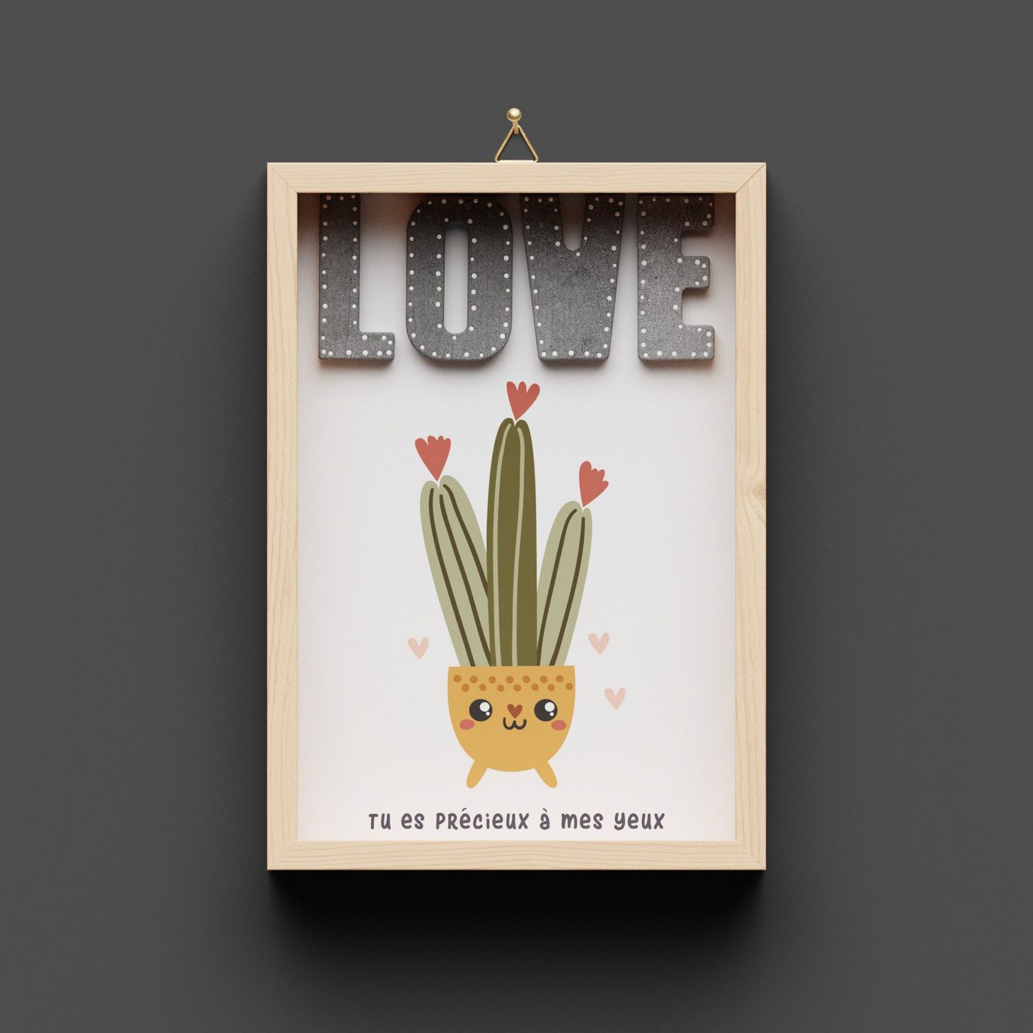 Cadre en bois, "LOVE" Kaktus
