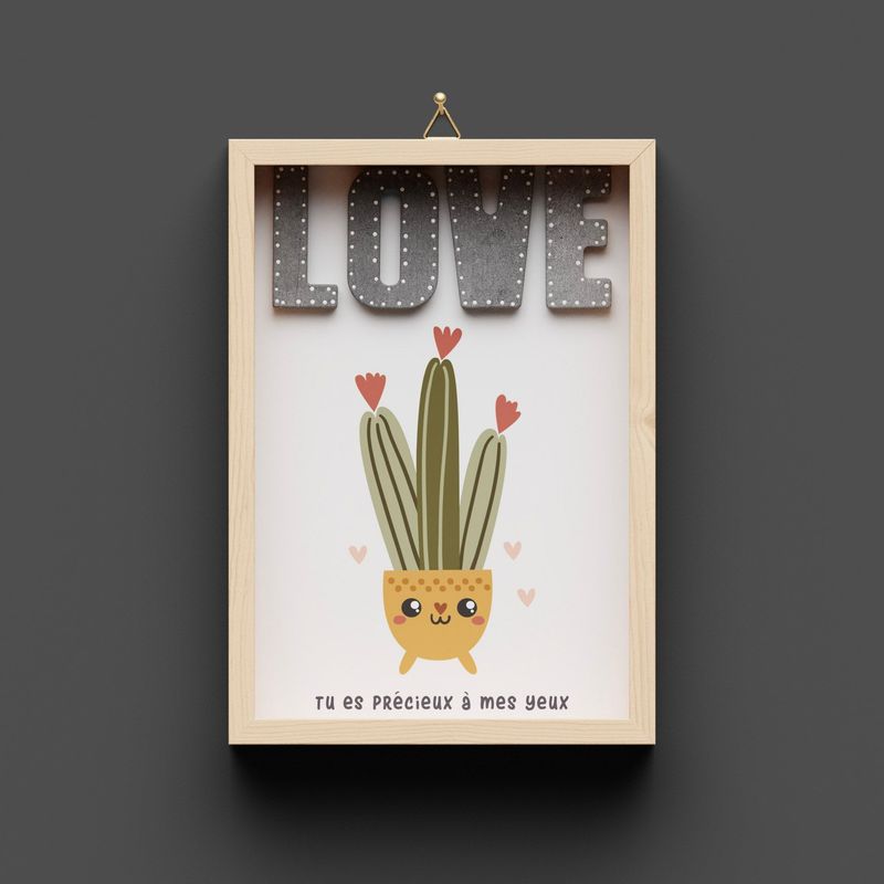 Cadre en bois, "LOVE" Kaktus