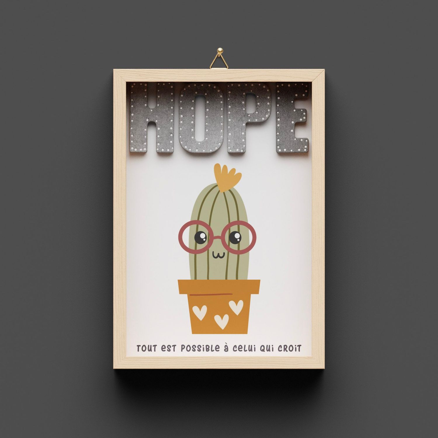 Cadre en bois "HOPE" Kaktus