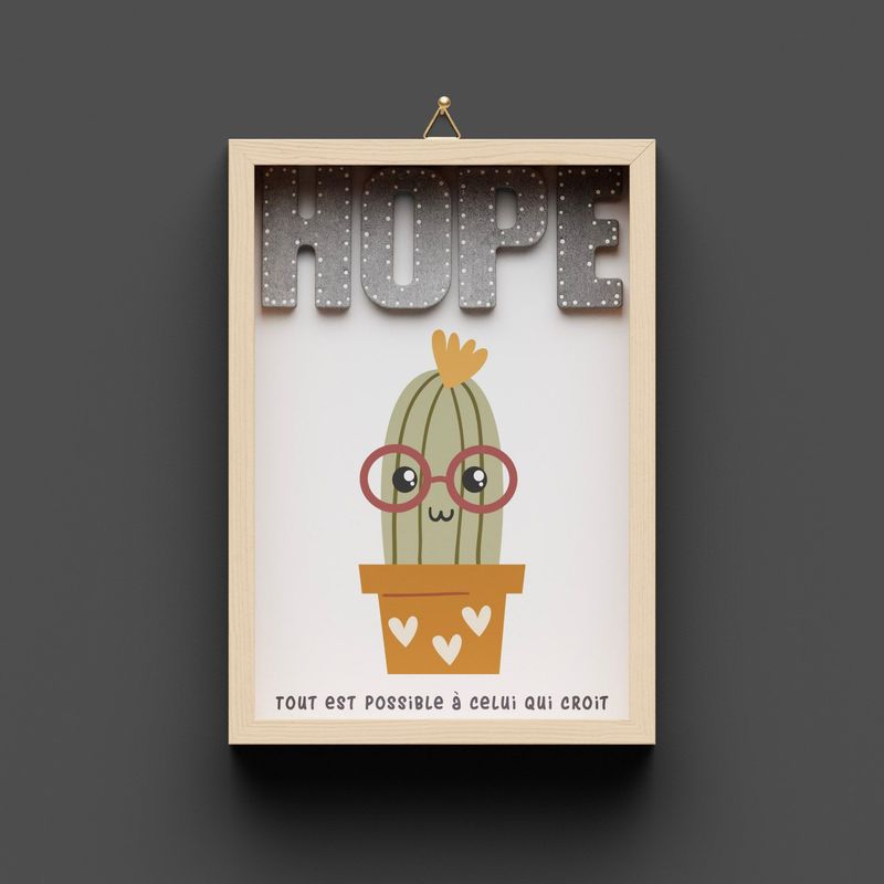 Cadre en bois "HOPE" Kaktus