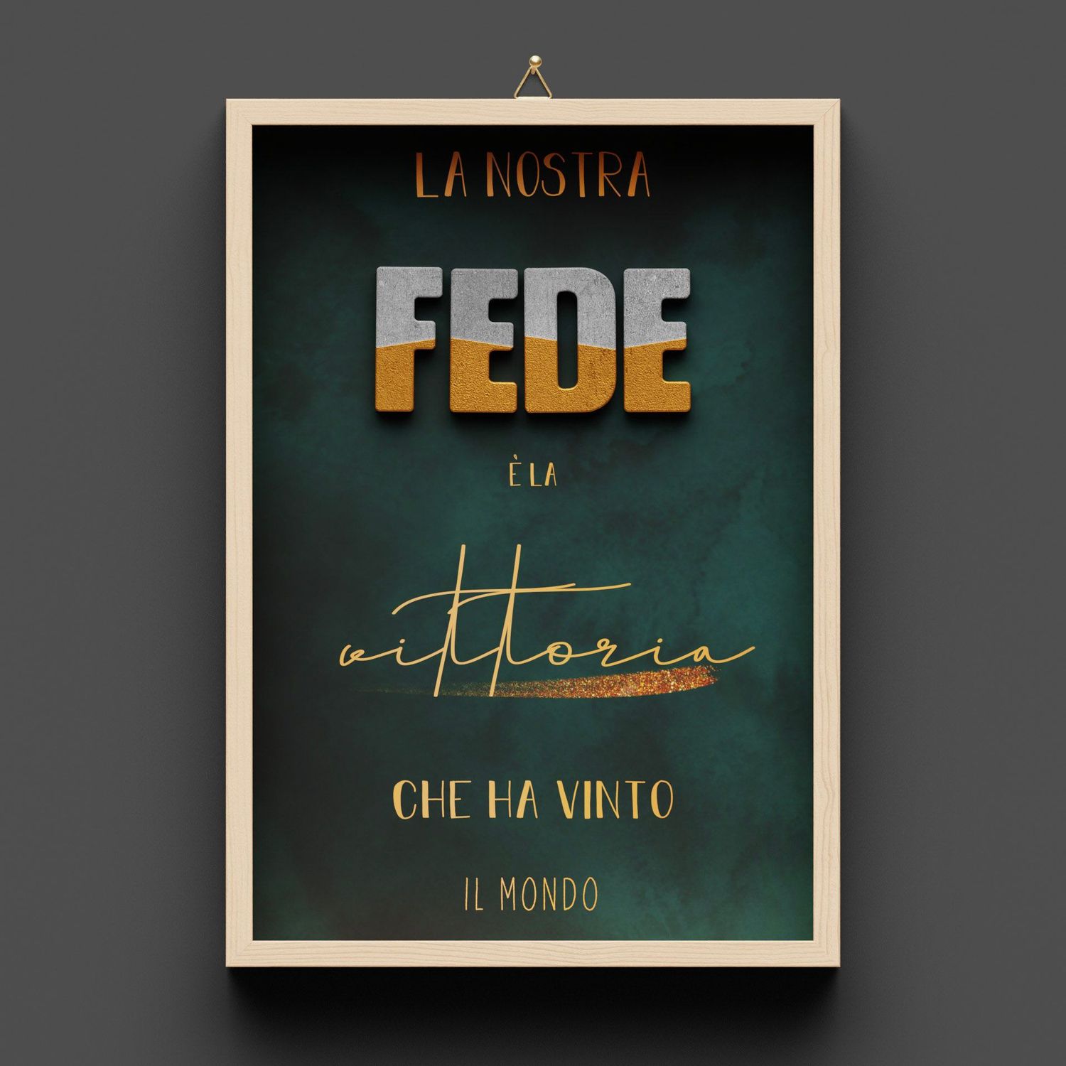 Quadro in legno, verde "FEDE" con oro