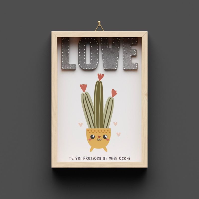 Quadro in legno, "LOVE" Kaktus