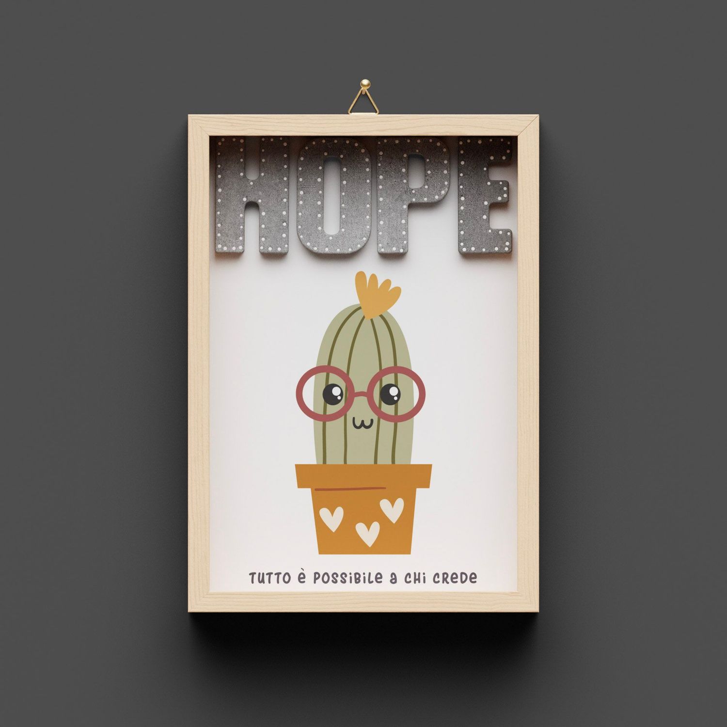 Quadro in legno, Kaktus "HOPE"