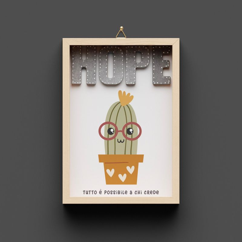 Quadro in legno, Kaktus "HOPE"