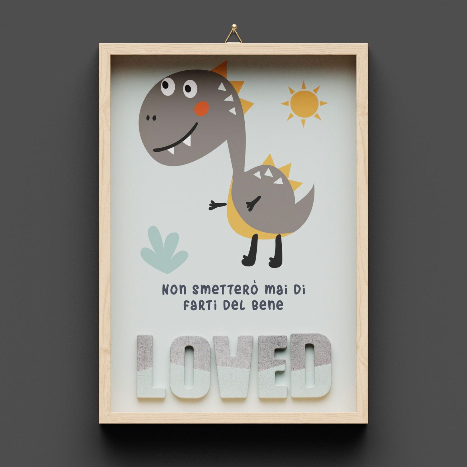 Quadro in legno, Dino, "LOVED" verde