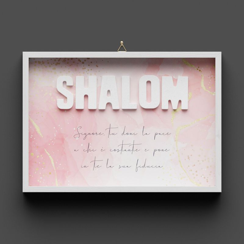 Quadro in legno, rosa, "SHALOM"