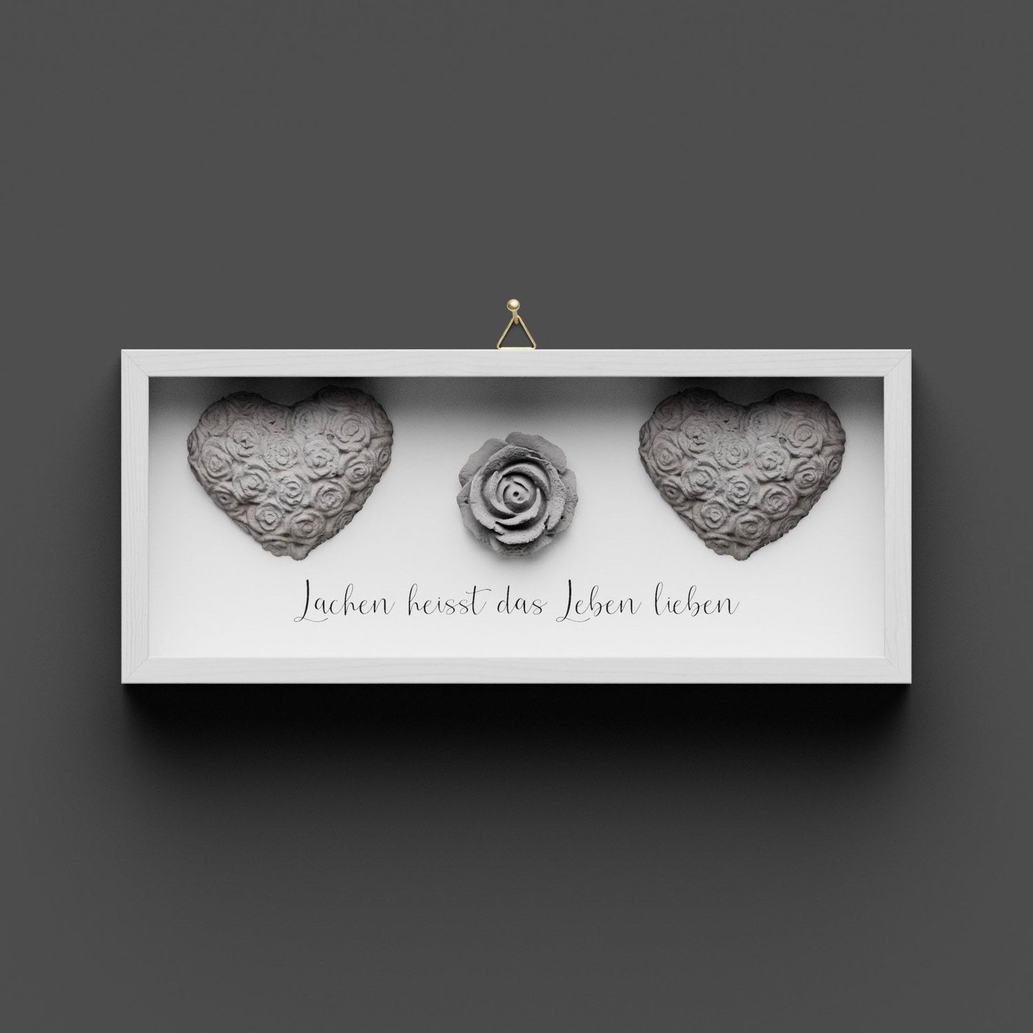 Wandbild aus Holz kurz zwei Herzen und Rose