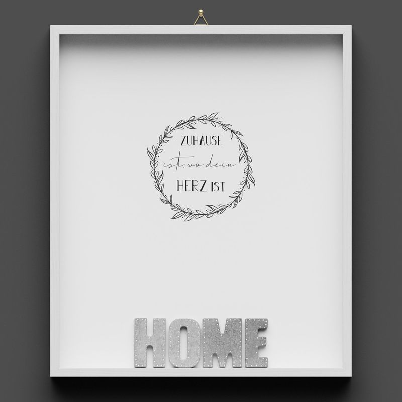 Wandbild aus Holz "HOME" Zuhause ist wo dein Herz ist (Verkauf nur ohne Kranz)