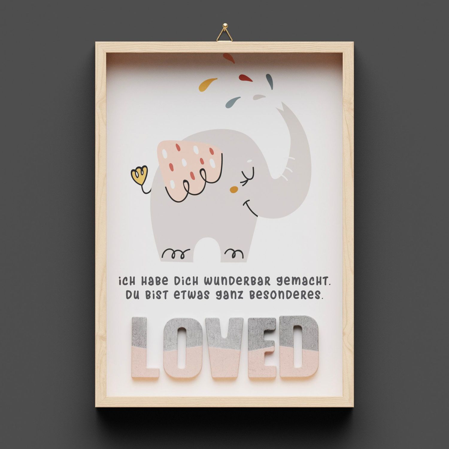 Wandbild aus Holz, Elefant "LOVED"