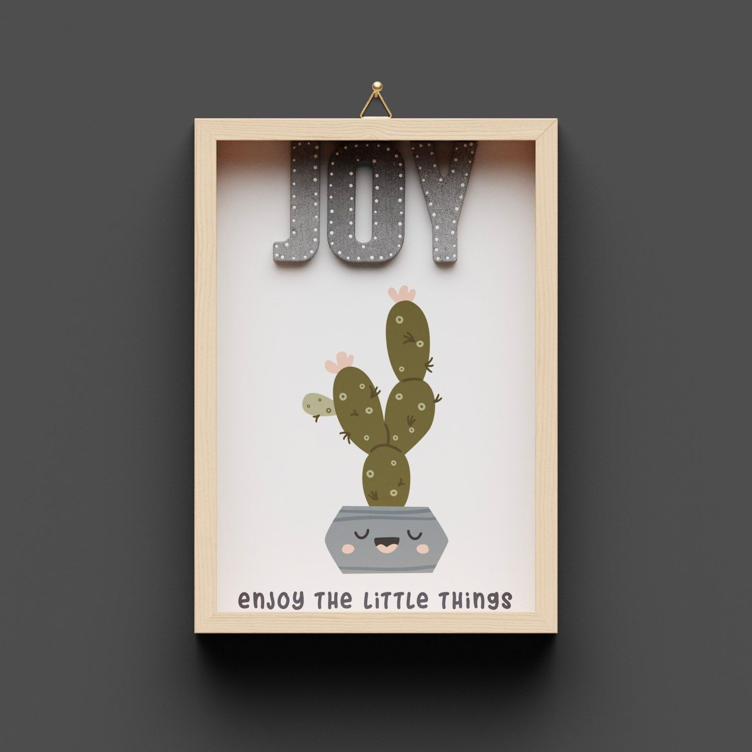 Wandbild aus Holz, Kaktus "JOY"