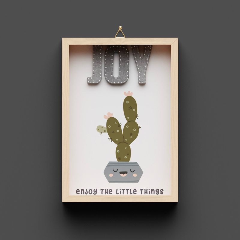Wandbild aus Holz, Kaktus "JOY"