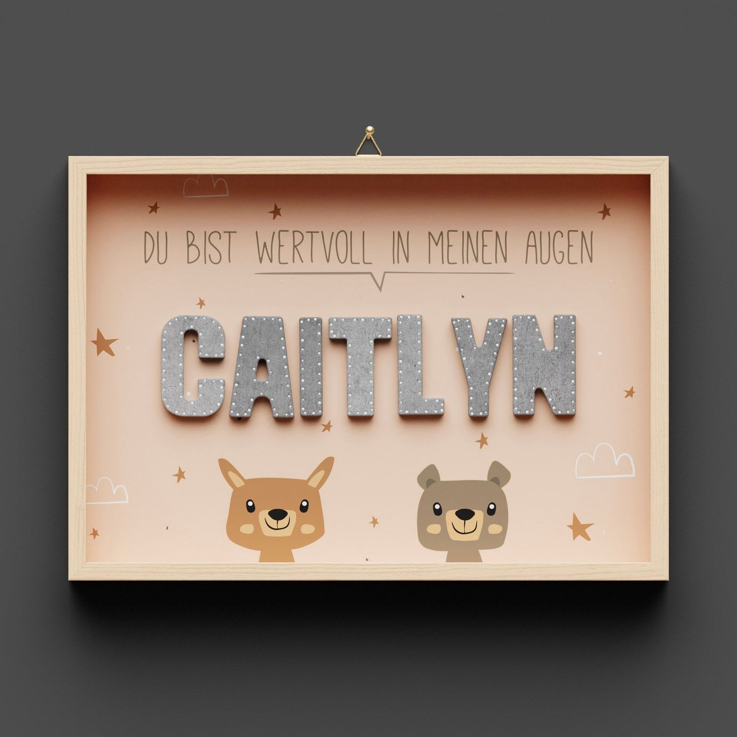 Wandbild aus Holz mit Namen, rosa