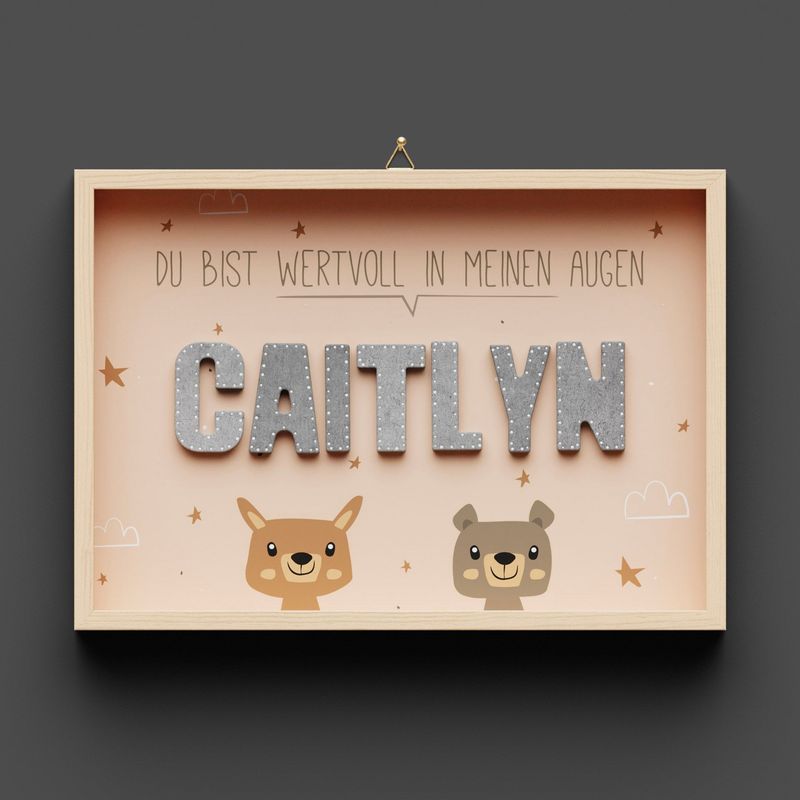 Wandbild aus Holz mit Namen, rosa