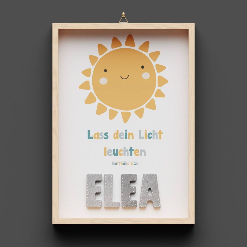 Wandbild aus Holz, "SHINE" Sonne