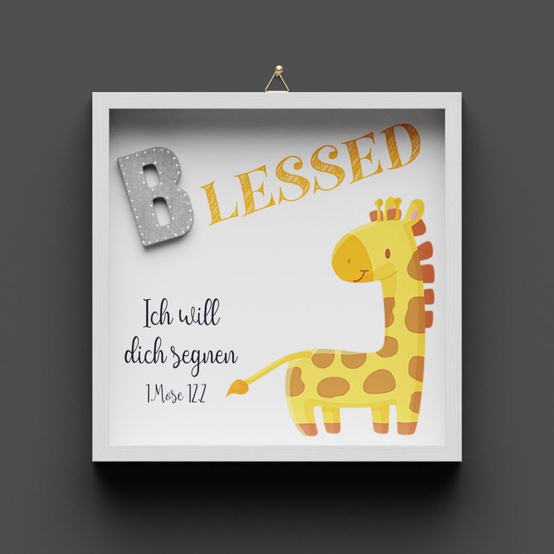 Wandbild aus Holz "BLESSED" Giraffe, 1.Mose 12:2, nicht personalisierbar