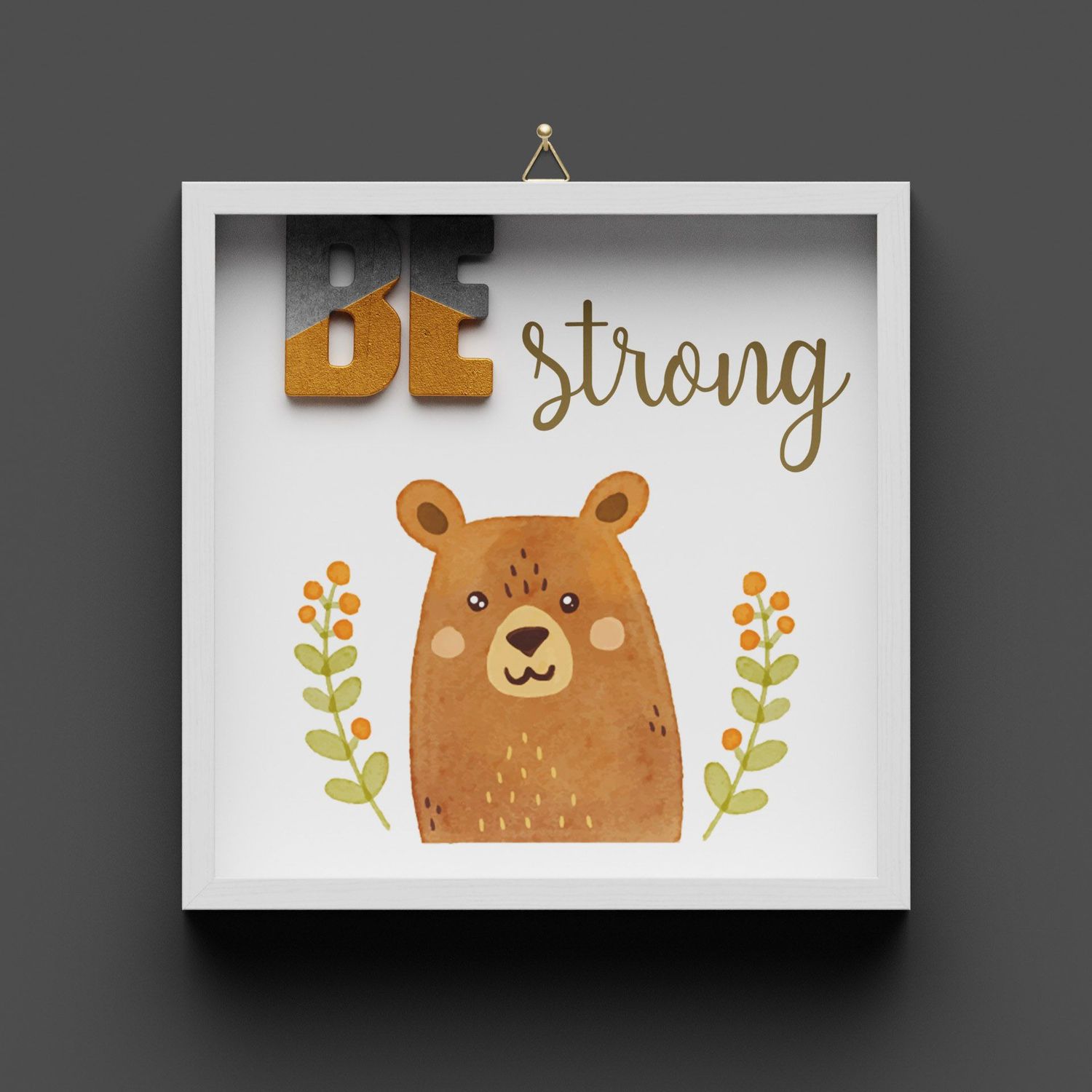 Wandbild aus Holz "BE strong" Bär, nicht personalisierbar
