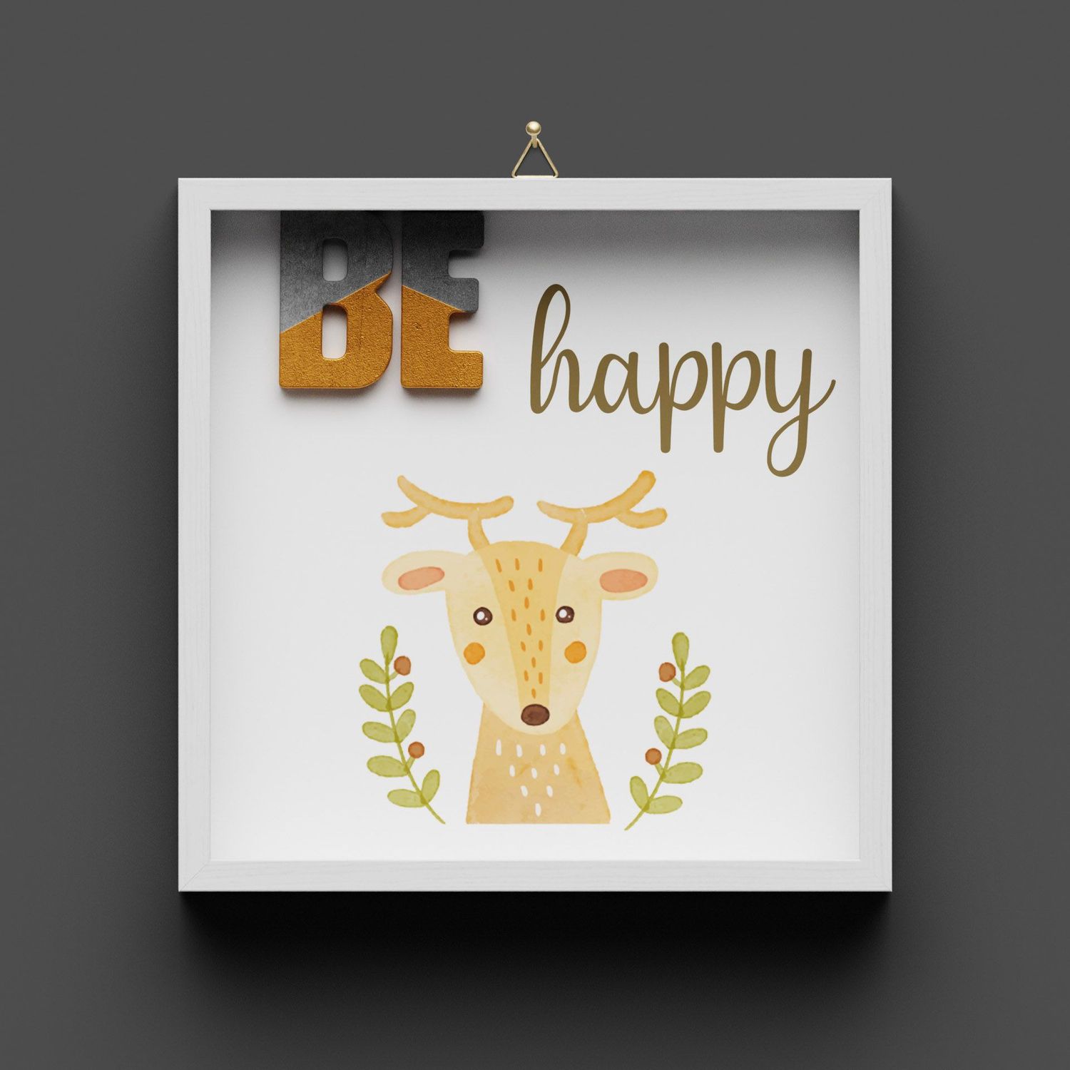 Wandbild aus Holz "BE happy" Elch, nicht personalisierbar