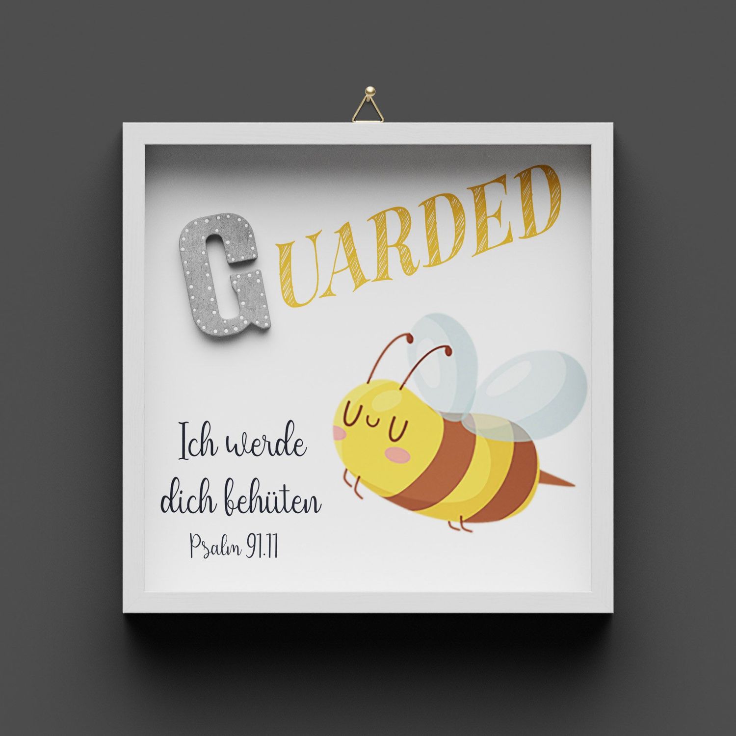 Wandbild aus Holz "GUARDED" Biene, Psalm 91:11, nicht personalisierbar