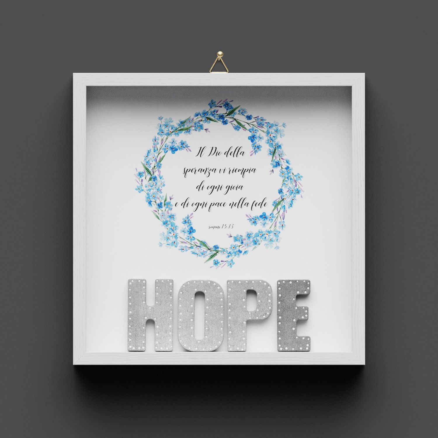 Quadro in legno "HOPE" fiori, Romani 15:13