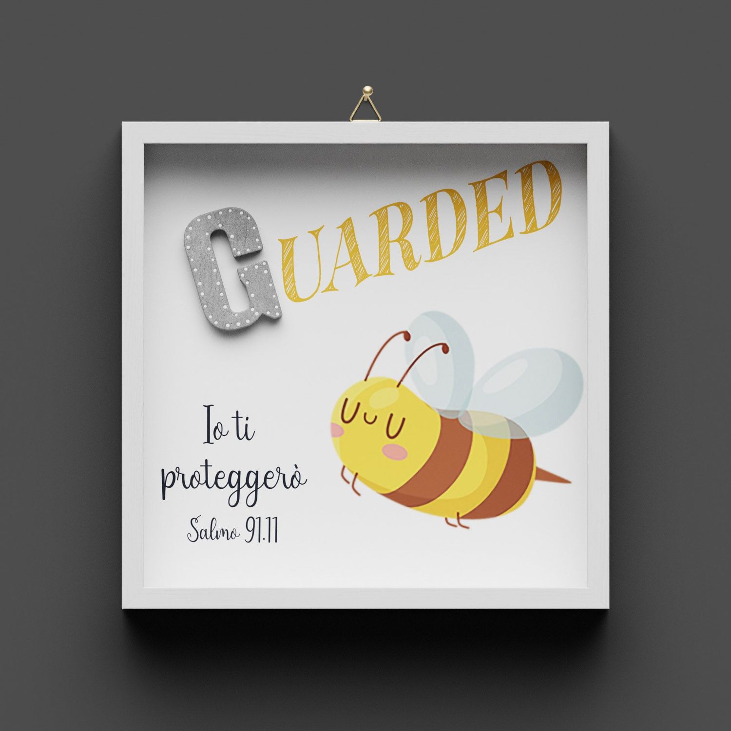 Quadro in legno "GUARDED" Ape, Salmo 91:11, non personalizzabile