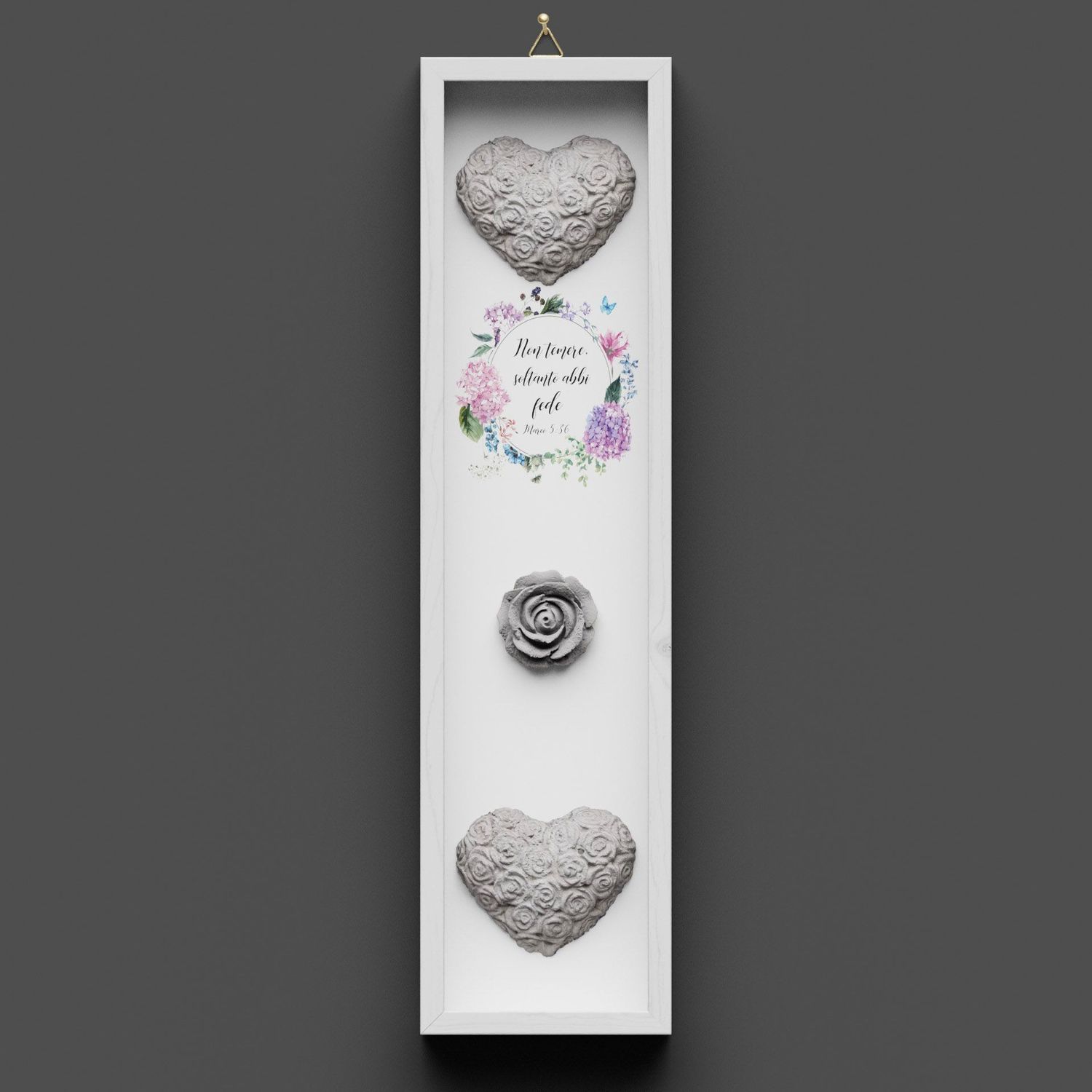 Quadro in legno con cuori e rosa, Marco 5:36
