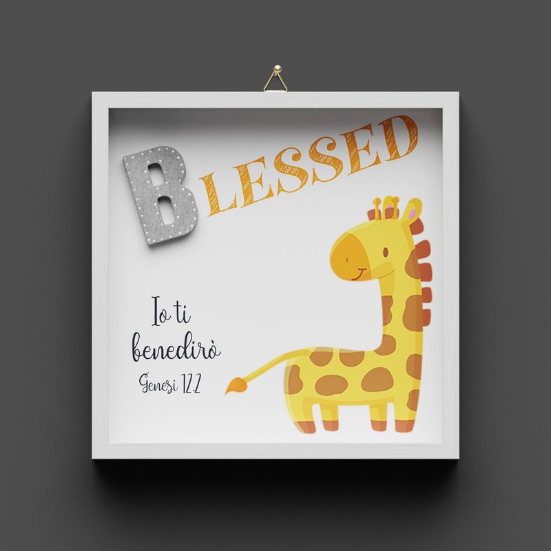 Quadro in legno "BLESSED" Giraffa, Genesi 12:2, non personalizzabile