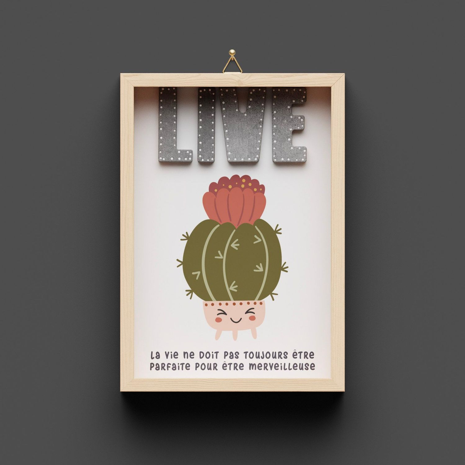 Cadre en bois "LIVE" Kaktus