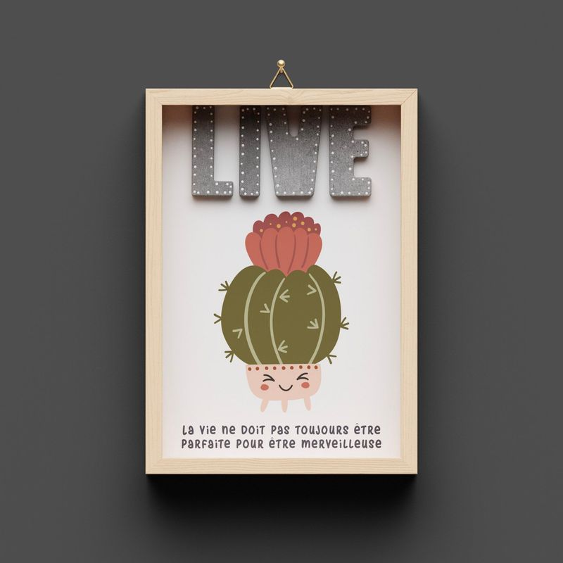 Cadre en bois "LIVE" Kaktus