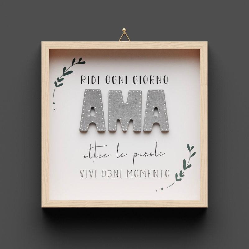 Quadro in legno, Ridi ogni giorno "AMA" foglie