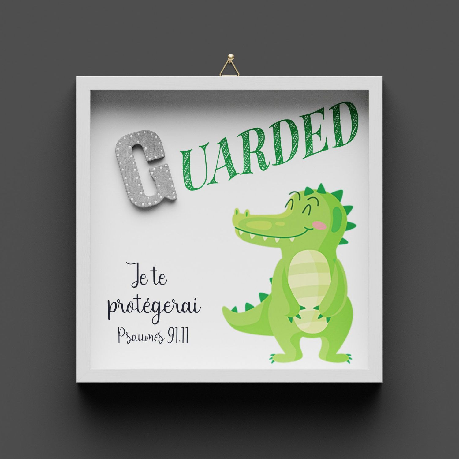 Cadre en bois "GUARDED" Crocodile, Psuames 91.11