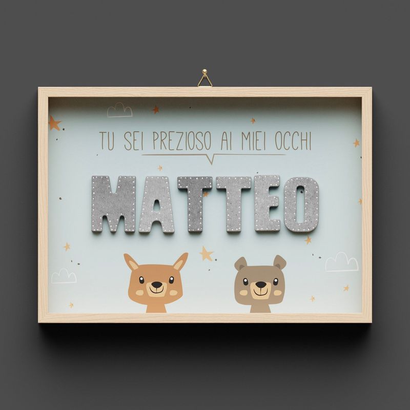 Quadro in legno, prezioso "NOME" azzurro