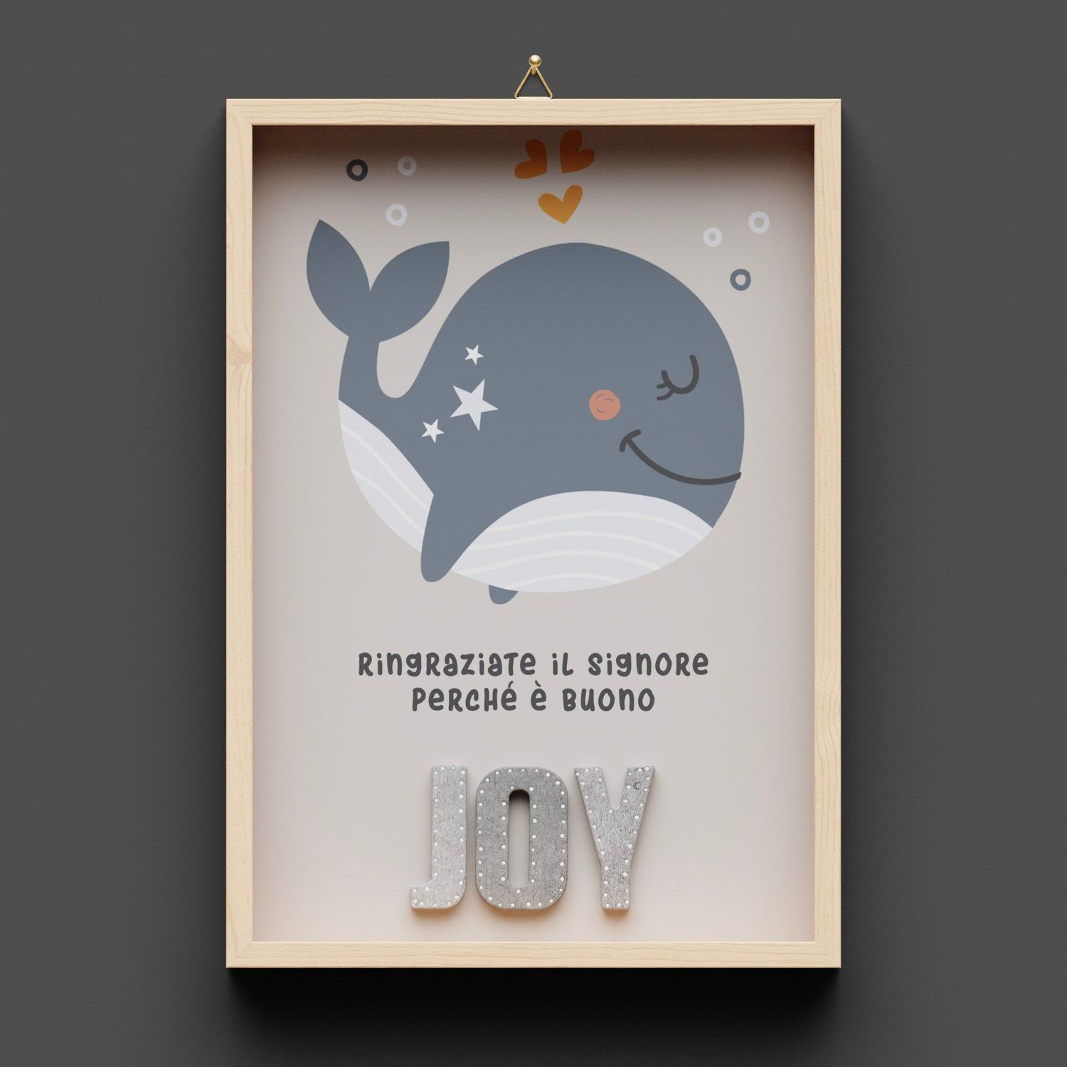 Quadro in legno, Balena "JOY", blu