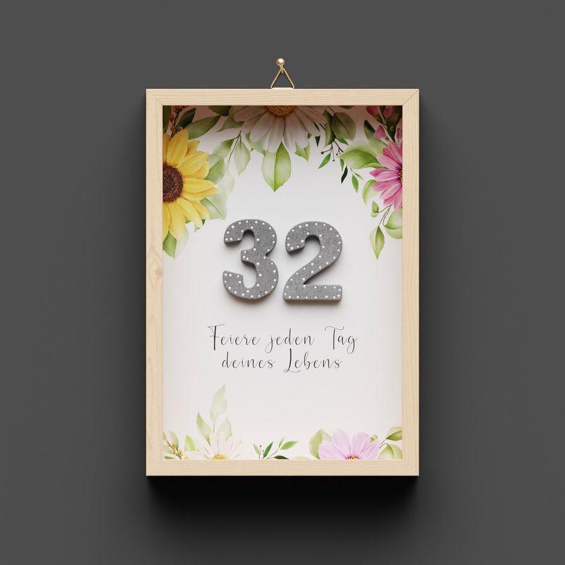 Wandbild aus Holz zum Geburtstag, Blumen, Zahlen personalisierbar, (lieferbar Ende Februar 2025)